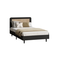 Oikiture Bed Frame Single Size Beds Real Rattan Headboard Black