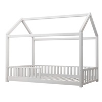 Oikiture Bed Frame Wooden Single Timber House Frame Mattress Base White
