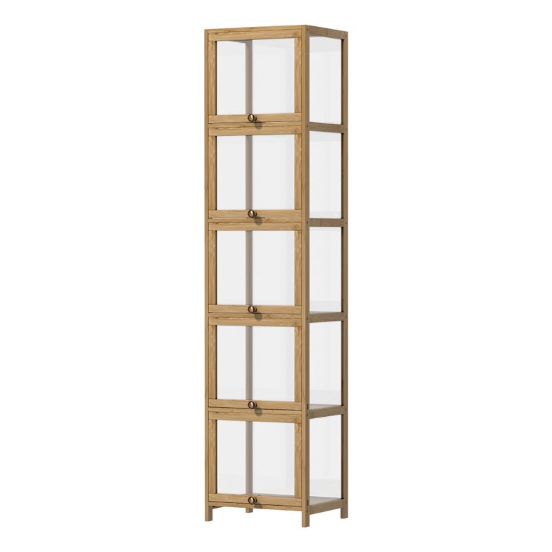 Oikiture Display Cabinet Slim Storage 5-Tier Shelves Clear Bookcase Rack Oak