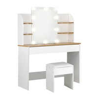 Oikiture Dressing Table Stool Set Makeup Mirror Storage Drawer 10 LED Bulbs