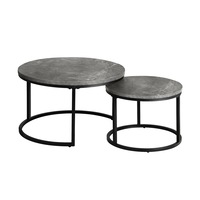 Oikiture Set of 2 Coffee Table Round Marble Nesting Side End Table Grey & Black
