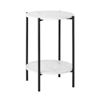 Oikiture Side End Table Coffee Sofa Bedside Nightstand Round Dual-Tier Marble