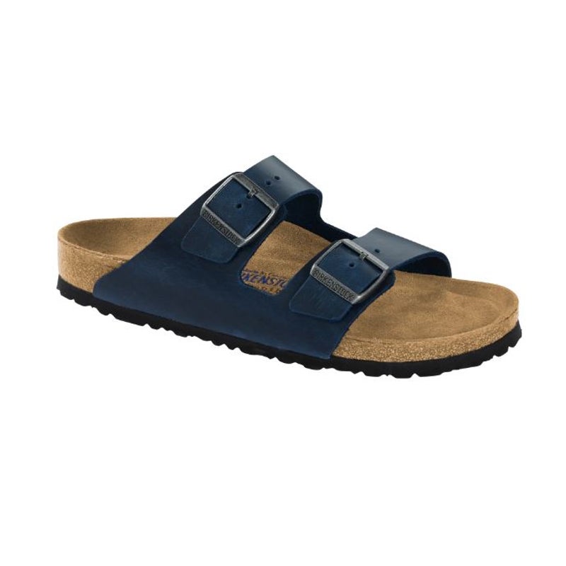 Mens Birkenstock Arizona Fl Sfb Blue Leather Slip On Sandals Australia