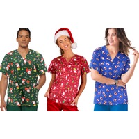 Unisex Cotton Christmas Printed Scrub Top