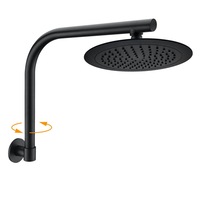 Wels 9" Matt Black Round ABS Plastic Rain Shower Head & Swivel Wall Arm Set