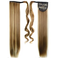22" Blonde Hair Extension Light Dark Highlights Synthetic Hair Ponytail Straight Ribbon