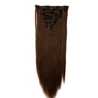 22" Medium Brown High Grade Synthetic 7Piece 16Clips Straight Hair Extension
