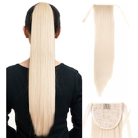 22" Light Blonde Hair Extension Synthetic Hair Ponytail Straight Ribbon