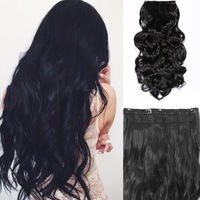 Black Brown High Grade Synthetic Hair Wavy Curly Clip-In Hair Extension 5 Clips 22"