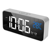 TODO LED Digital Alarm Clock Temperature Music Alarm USB Rechargeable - Silver