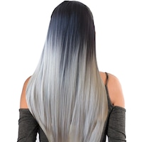 Two Tone Ombre High Grade Black Silver Hair 17Piece 16Clips 22" Hair Extension
