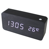 TODO White Led Wooden 3 Alarm Clock + Temperature Display Usb/Battery Wood Black 6035