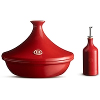 Emile Henry Ceramic Flame Tagine with Oil Pourer 32cm in Grand Cru / Burgundy