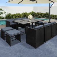 Gardeon 11 Piece Outdoor Dining Set Table and Chairs Patio Furniture Wicker Black