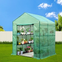 Green Fingers Greenhouse 1.4x1.55x2M Walk in Green House Tunnel Plant Garden Shed 8 Shelves