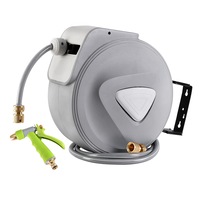 Green Fingers Water Hose Reel 20M Retractable Auto Rewind Garden Brass Spray Gun