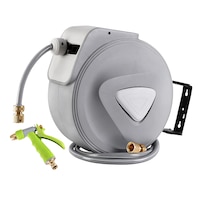 Green Fingers Water Hose Reel 20M Retractable Auto Rewind Garden Brass Spray Gun