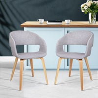 Artiss 2x EVA Dining Chairs Bentwood Wooden Chair Kitchen Cafe Fabric Light Grey