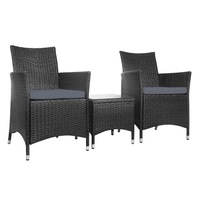 Gardeon 3 Piece Outdoor Lounge Setting Patio Furniture Bistro Set Table and Chairs Wicker