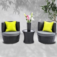 Gardeon 3 Piece Outdoor Lounge Setting Furniture Wicker Chair Table Garden Patio