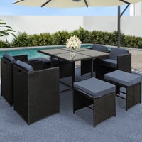 Gardeon 9 Piece Outdoor Dining Set Patio Furniture Wicker Chairs and Table Black