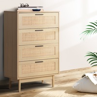 Artiss 4 Chest of Drawers Rattan Storage Cabinet Tallboy Pine - BRIONY