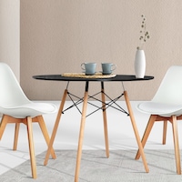 Artiss Dining Table 4 Seater Round Replica DSW cafe Kitchen Timber Black 90cm