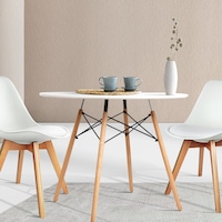 Artiss Dining Table Round 4 Seater Replica Tables Cafe Timber White 90cm