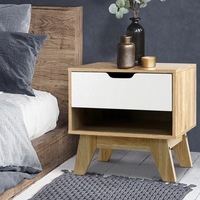 1 Drawer Bedside Table with Shelf Nightstand- IKER White & Oak