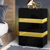 Artiss Bedside Table LED 3 Drawers - LUMI Black