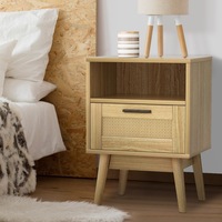 1 Drawer Artiss Rattan Bedside Table with Shelf Nightstand - REI Oak