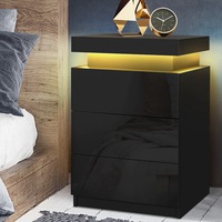 Artiss Bedside Table LED 3 Drawers - COLEY Black