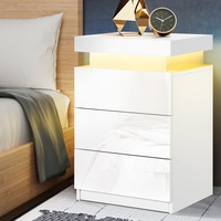 Artiss Bedside Table LED 3 Drawers - COLEY White