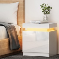 2 Drawers Artiss LED Bedside Table White