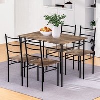 Artiss 5-piece Dining Set w/ Industrial Inspired Chairs and Table - Walnut