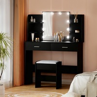 Artiss Dressing Table Set Stool 10 Led Bulbs Black Dulcea