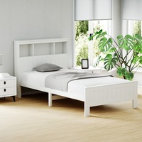 Artiss Bed Frame King Single Size Wooden with 3 Shelves Bed Head White