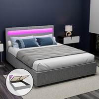 Artiss Bed Frame Queen Size LED Gas Lift Grey COLE