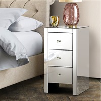 Artiss Bedside Table 3 Drawers Mirrored Glass - QUENN Silver