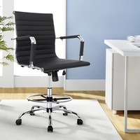 Artiss Office Chair Drafting Stool Leather Chairs Black