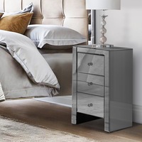 Artiss Mirrored Bedside Table Side Table Nightstand Storage Cabinet Grey Silver