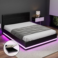 Artiss Bed Frame Double Size LED Gas Lift Black LUMI