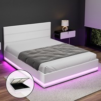 Artiss Bed Frame Double Size LED Gas Lift White LUMI