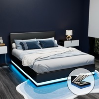 Artiss RGB LED Bed Frame King Size Gas Lift Base Storage Black Leather LUMI