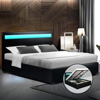 Artiss RGB LED Gas Lift Cole Bed Frame with Storage (Double Queen King)