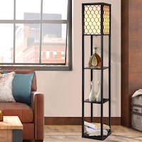 Artiss Floor Lamp 3 Tier Shelf Storage LED Light Stand Home Room Pattern Black
