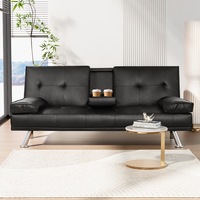 Artiss Sofa Bed 168CM Black PU Leather