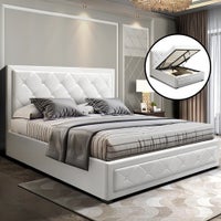 Artiss Double Full Size Gas Lift Bed Frame Base With Storage Mattress Leather WHITE TIYO