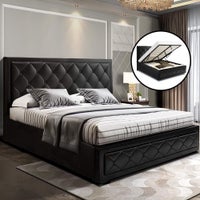 Artiss Double Full Size Gas Lift Bed Frame Base With Storage Mattress Leather Black TIYO