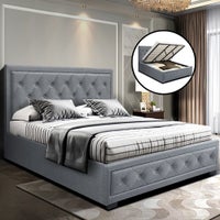 Artiss King Size Gas Lift Bed Frame Base With Storage Mattress Grey Fabric TIYO
